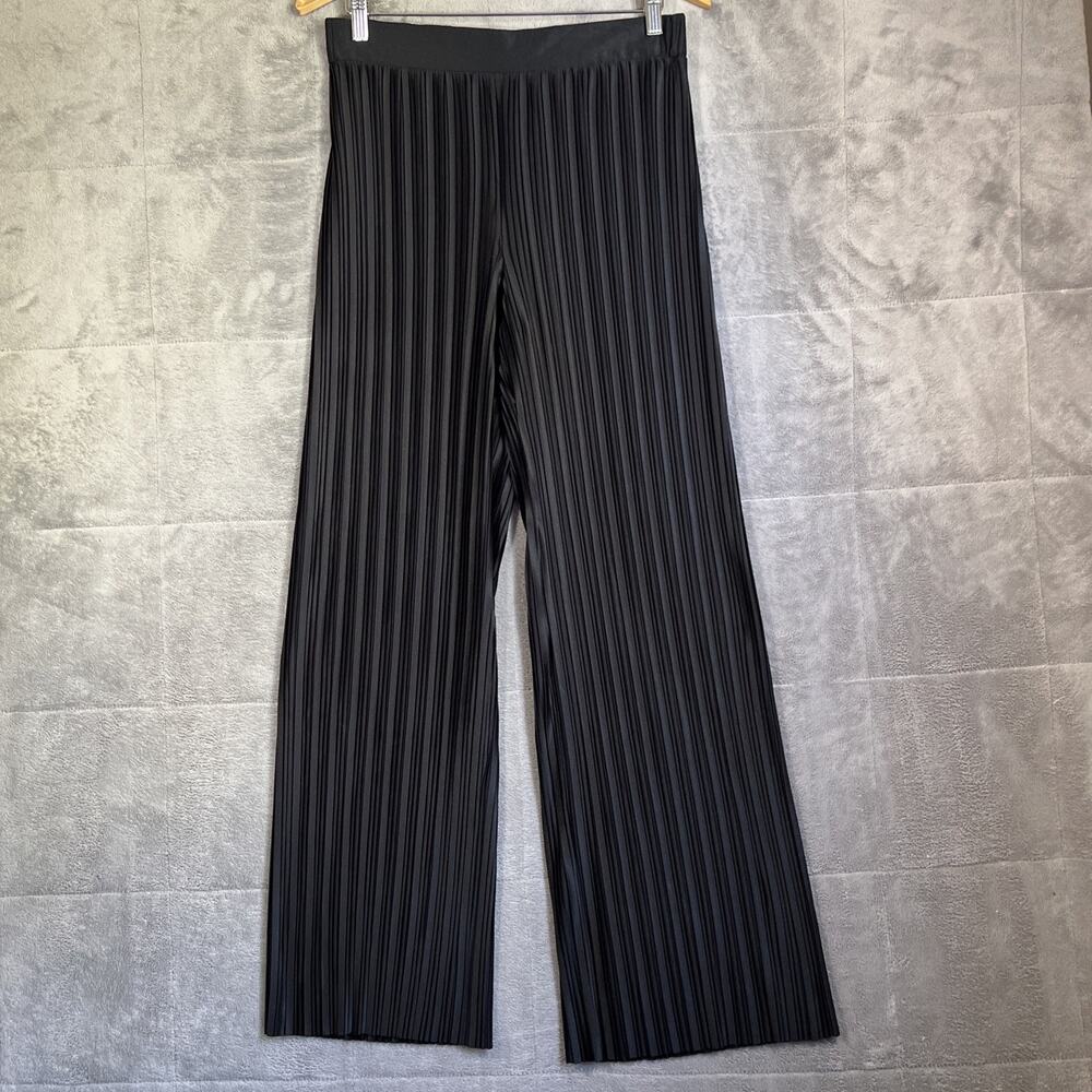 Ann Taylor Pants Size 6 Black Knife Pleats Wide Leg Satin Evening Trouser Formal